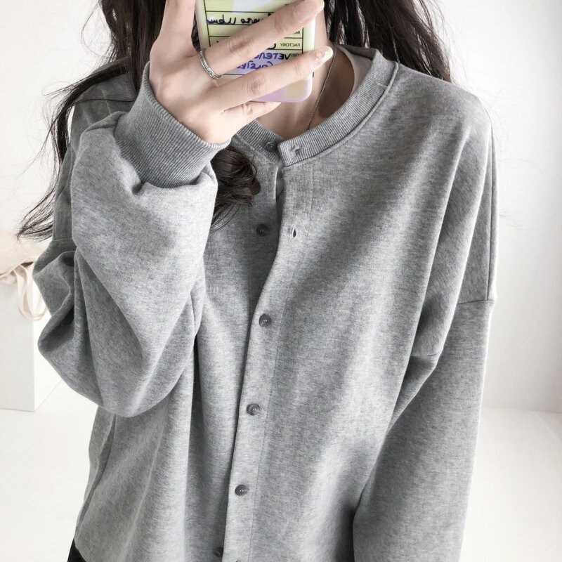 꾸안꾸 데일리 오버핏 맨투맨 박시 단추 가디건