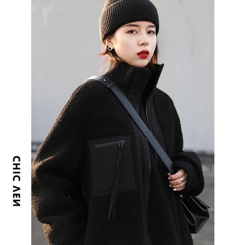 ANYOU 뽀글이자켓 스탠드 칼라 램스울 코트 바람을 막다 보온하다 솜옷