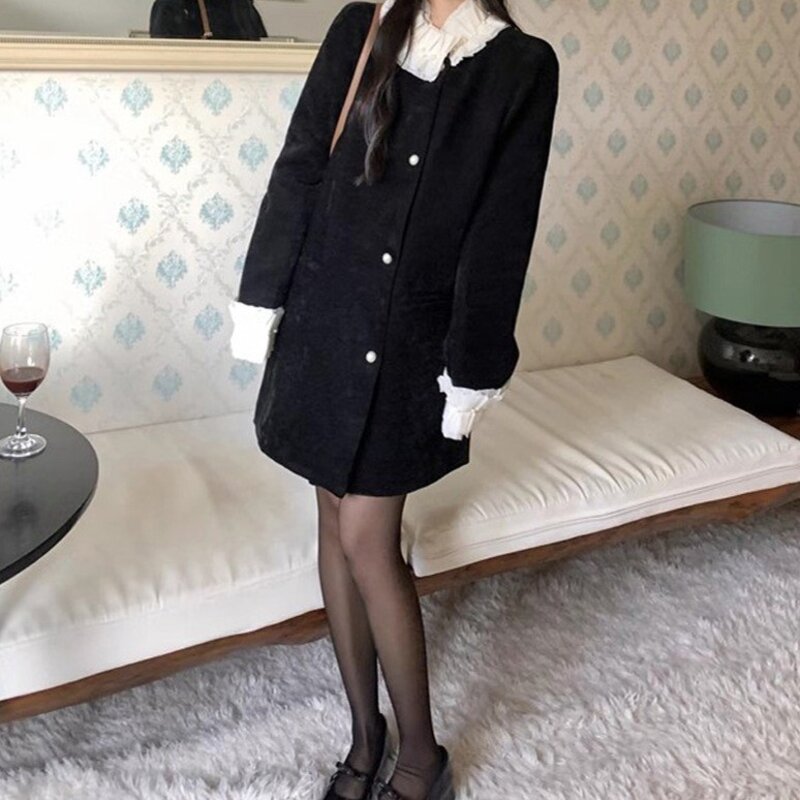 페이퍼먼츠 여성용 러브썸 진주 프릴 레이스 카라 코트 12553